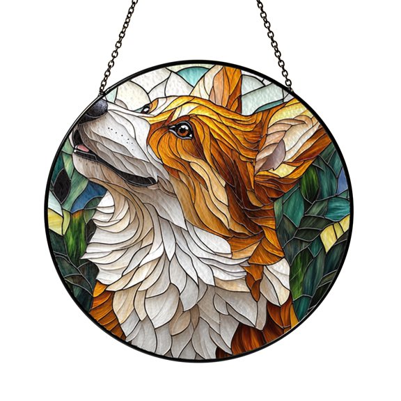 Stained Glass Style Corgi Suncatcher, Decorative Dog Window Panel for Pet Inspired Home Accents