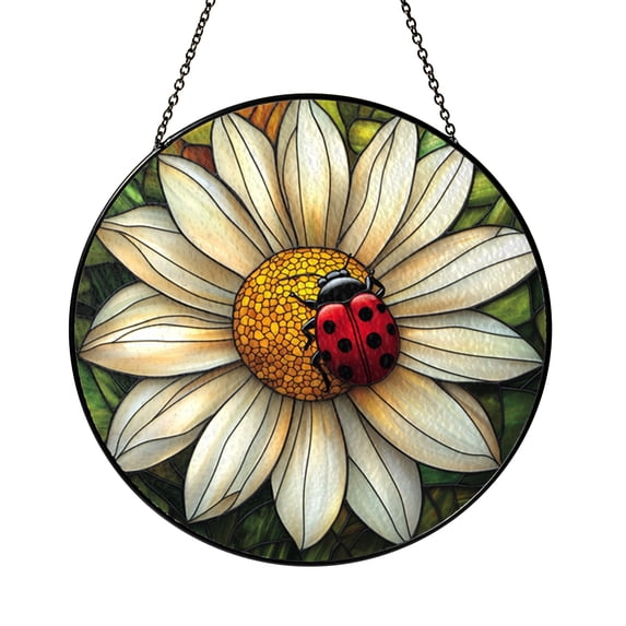 Stained Glass Style Daisy Ladybug Suncatcher, Decorative Floral Window ...
