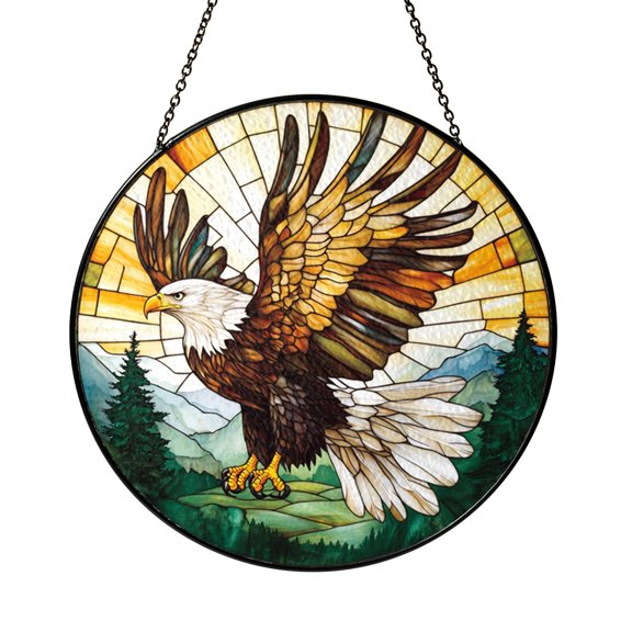 Stained Glass Style Eagle Window Hanging – Wildlife Art Accent