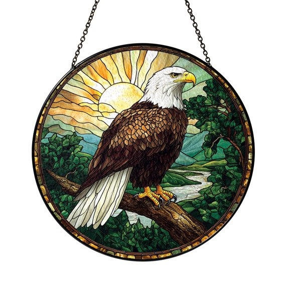Stained Glass Style Eagle Window Hanging – Wildlife Nature Decor