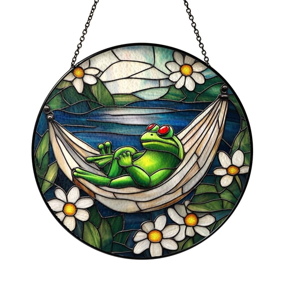 Stained Glass Style Frog Window Hanging – Playful Nature Decor Art