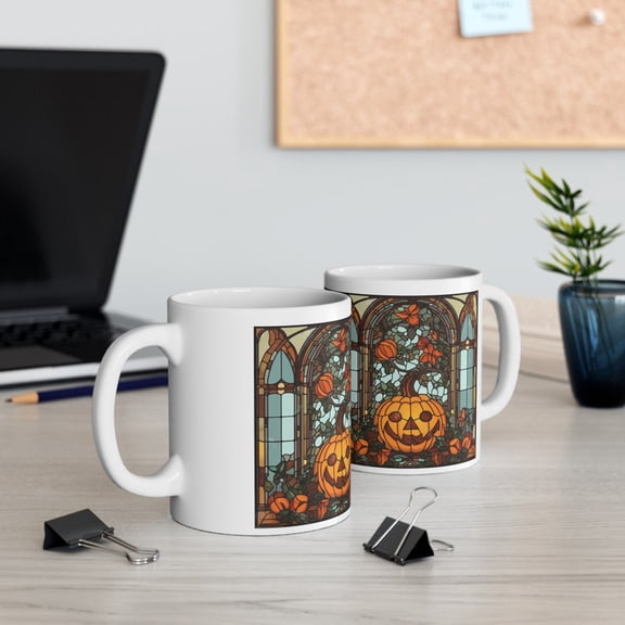 Stained Glass Style Halloween Mug, Spooky Season, Hocus Pocus Stained Glass Pattern, Fall Coffee Mug, Halloween gift