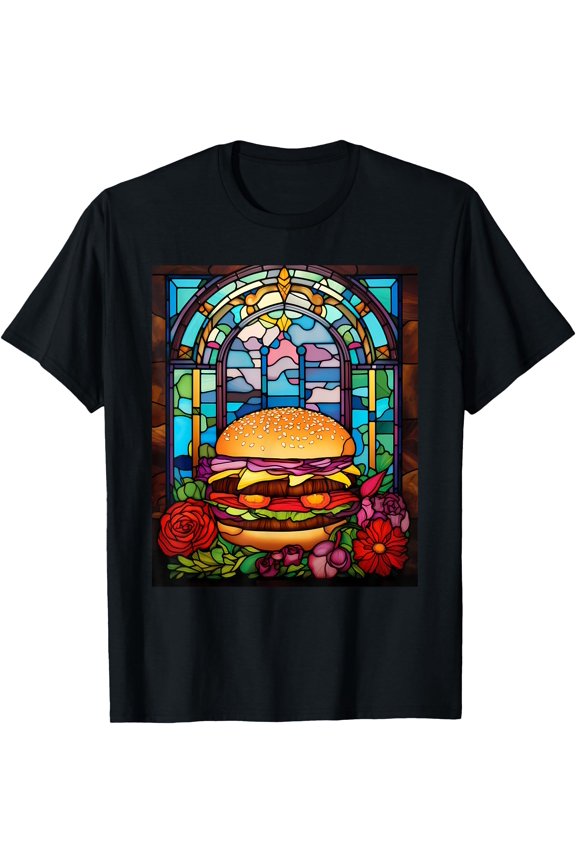 Stained Glass Style Hamburger T-Shirt, Unisex T-Shirt