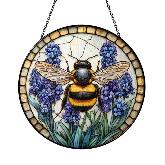 Stained Glass Style Honeybee Window Hanging Floral Nature Decor