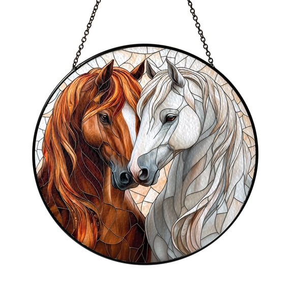Stained Glass Style Horse Portrait Window Hanging – Equestrian Decor Art