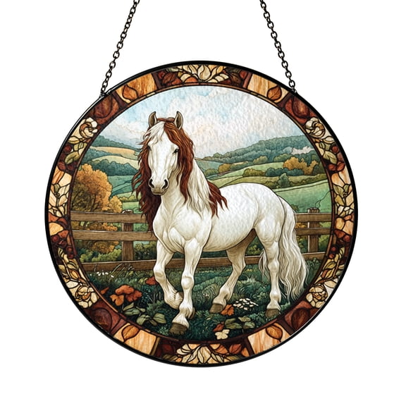 Stained Glass Style Horse Window Hanging – Rustic Country Decor