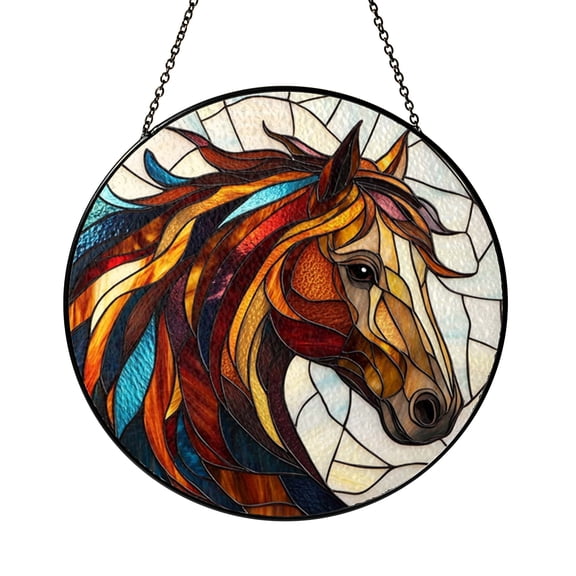 Stained Glass Style Horse Window Suncatcher, Fantasy Western Decorative Art Panel with Running Stallion Theme, Window Hanging Decor