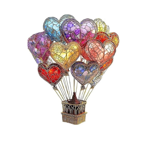 Stained Glass Style Hot Air Balloon Acrylic Pendant, 2D Flat Hanging Ornament for Window Wall and Festive Home Decoration, Vibrant Party Prop