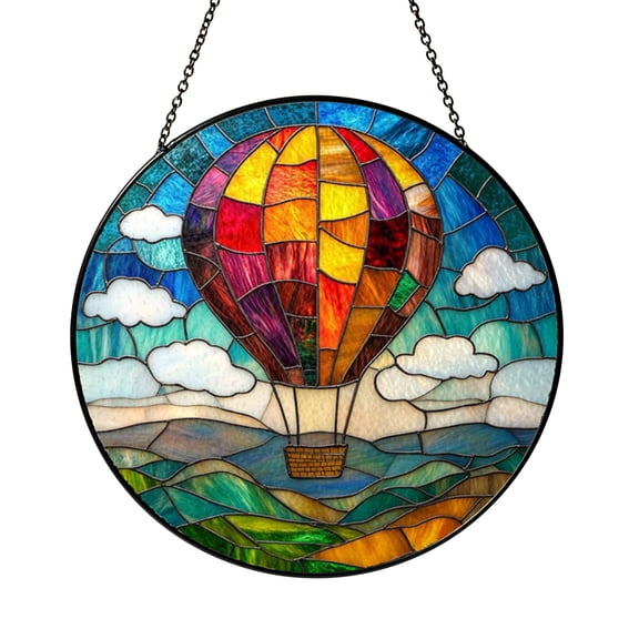 Stained Glass Style Hot Air Balloon Panel, Decorative Window Hanging for Scenic Home Decor