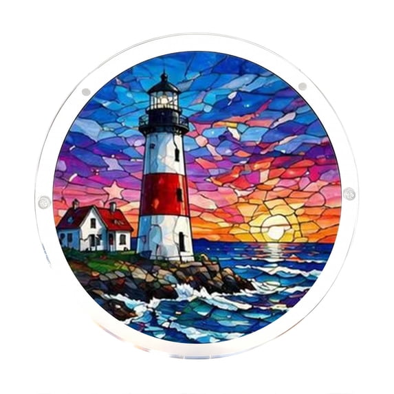 Stained Glass Style Lighthouse Acrylic Puzzle Suncatcher Window Hanging Decor, DIY Irregular Puzzle Ornament for Home Garden Wall Porch, Birthday Gift for Art Lovers, 7.4 Inch