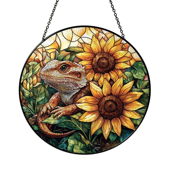 Stained Glass Style Lizard Window Hanging – Nature Reptile Art