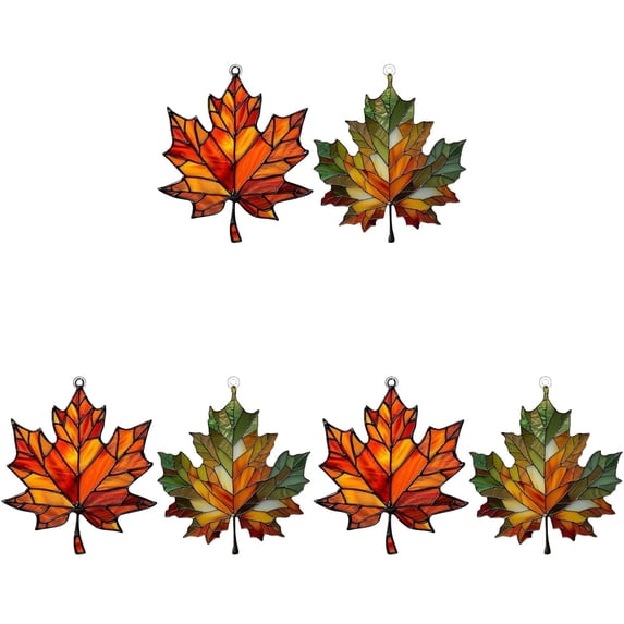 Stained Glass Style Maple Leaf Suncatcher, Set of 6, 4.7 x 5.9 Inch, Fall Window Hanging Ornament for Thanksgiving Harvest Decor & Gifts