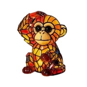 Stained Glass Style Monkey Night Light - Resin Scratching Head Animal Figurine Table Lamp for Home Decor