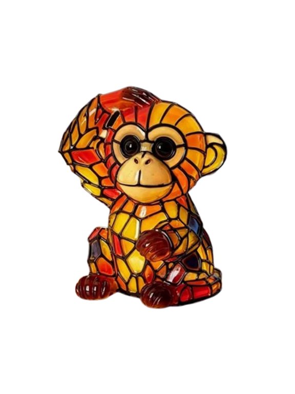 Stained Glass Style Monkey Night Light - Resin Scratching Head Animal Figurine Table Lamp for Home Decor