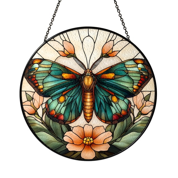Stained Glass Style Moth Butterfly Window Hanging – Nature Inspired Decor