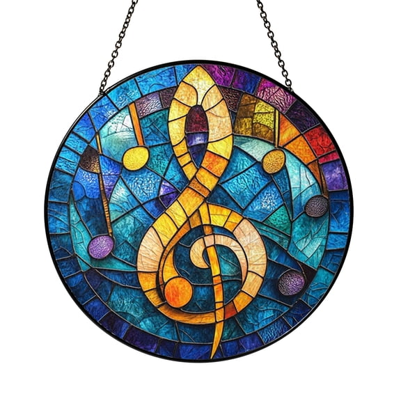 Stained Glass Style Music Clef Window Suncatcher, Decorative Musical Symbol Art Hanging, Acrylic Style Window Decor for Home Interior Design