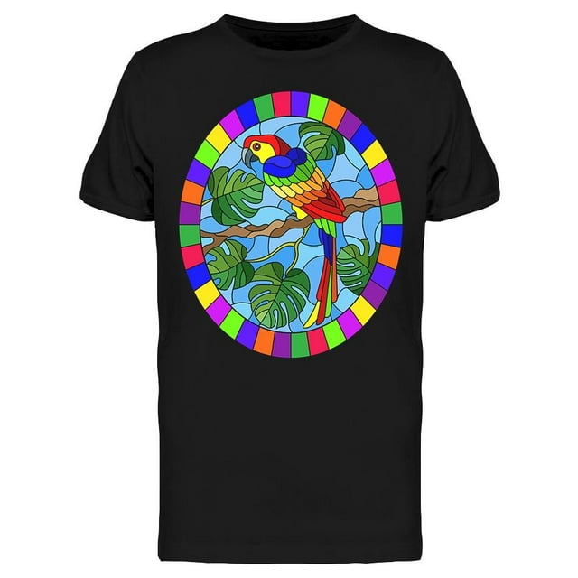 Stained Glass Style Parrot T-Shirt Men -Image by Shutterstock, Male 3X-Large