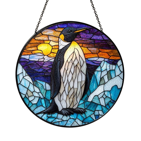 Stained Glass Style Penguin Panel, Decorative Window Hanging for Cold Season Decor