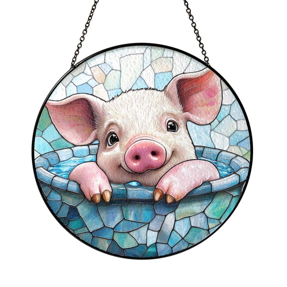 Stained Glass Style Pig Window Hanging – Playful Farm Decor