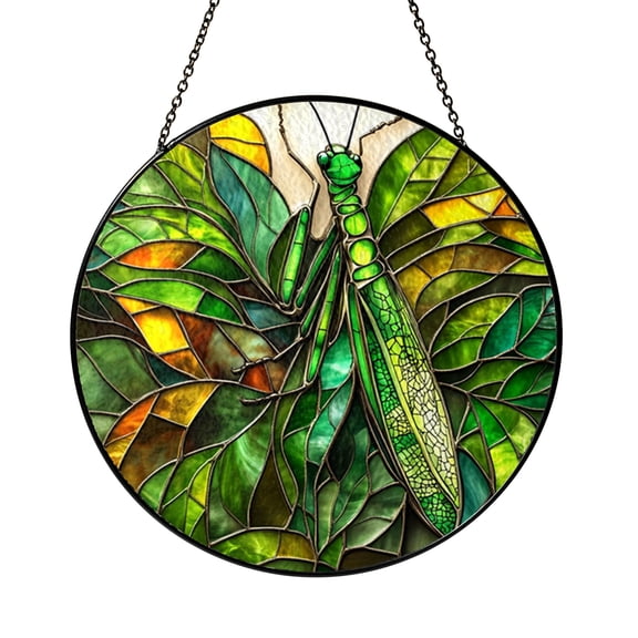Stained Glass Style Praying Mantis Suncatcher, Decorative Insect Window Art for Nature Themed Homes