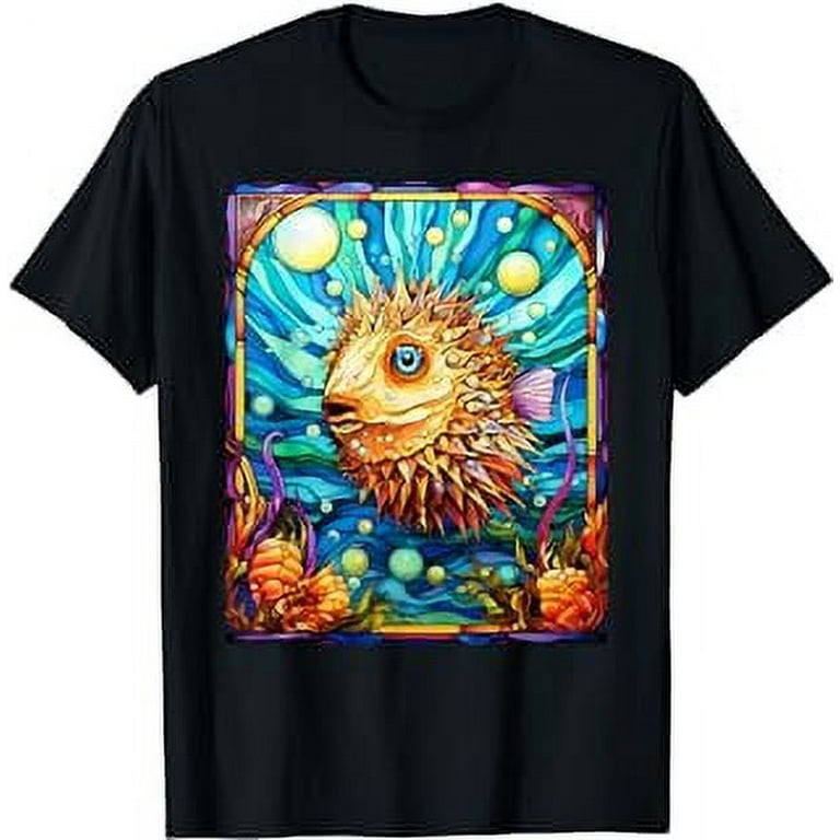 Stained Glass Style Puffer Fish T-Shirt