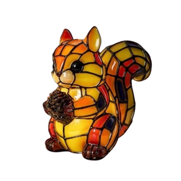 Stained Glass Style Resin Night Light USB Powered Table Lamp With Squirrel Design For Home Decor