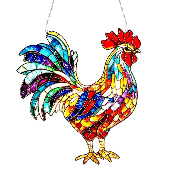 Stained Glass Style Rooster Acrylic Suncatcher Hanging Ornament