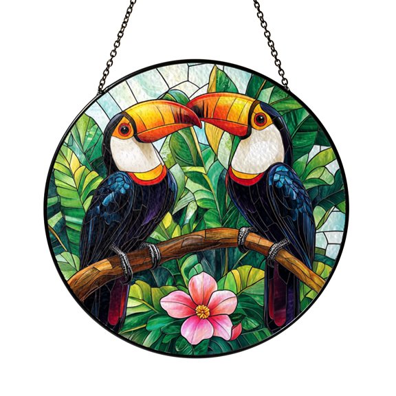Stained Glass Style Toucan Panel, Decorative Window Hanging for Tropical and Nature Themes
