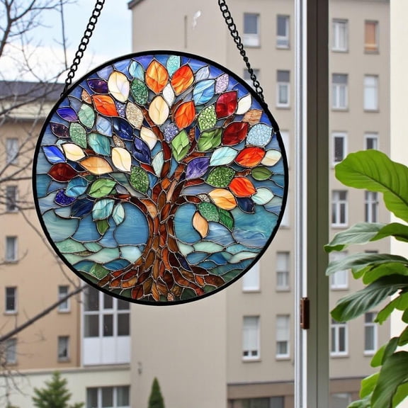 Stained Glass Style Tree of Life Suncatcher, Rainbow Window Hanging , Stained Glass Suncatcher, Handmade Window Hanging, Colorful Sun Catcher Decor, Home & Window Decor Gift