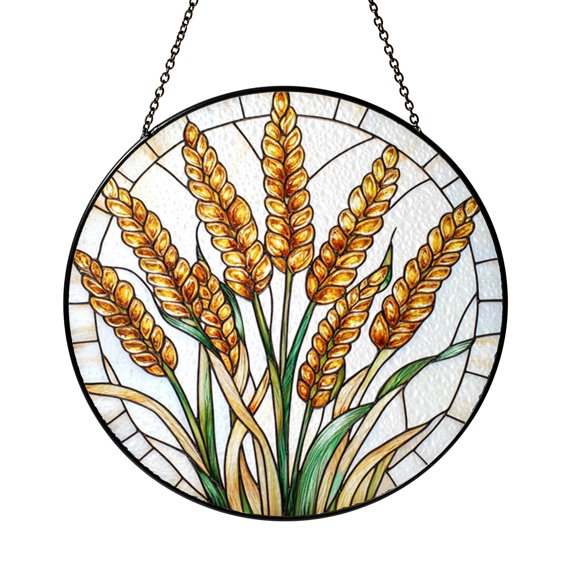 Stained Glass Style Wheat Window Hanging – Rustic Nature Decor