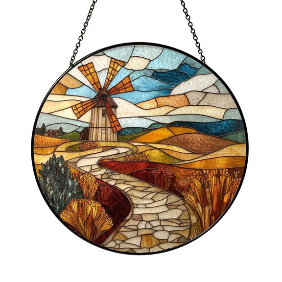 Stained Glass Style Windmill Prairie Window Hanging – Country Decor