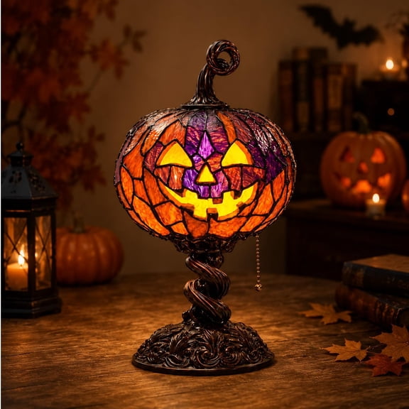 Stained Glass Style Witch Hat Lamp – Vintage Halloween Table Decor Night Light – Handcrafted Resin Gothic Wizard Accent Lamp for Bedroom, Bookshelf and Witchy Room Aesthetics (Large Size)