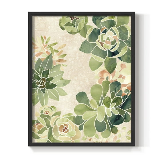 Stained Glass Succulents II Framed Print in Black Solid Wood Framed Print No Nail Hanging