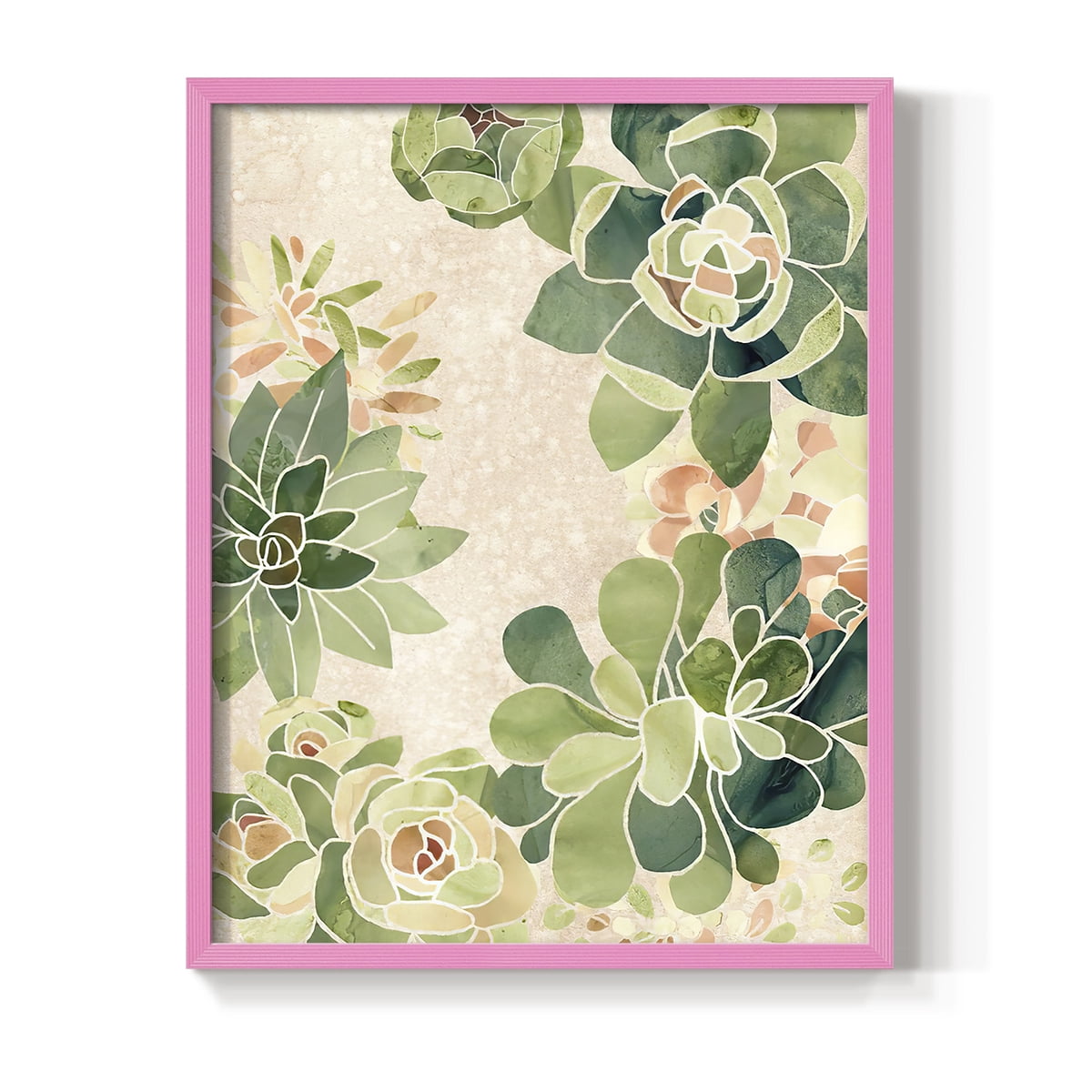 Stained Glass Succulents II Framed Print in Pink Solid Wood Framed Print No Nail Hanging