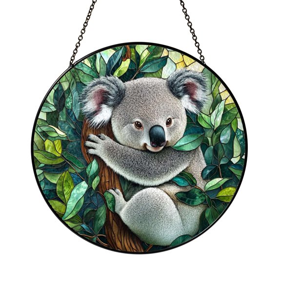 Stained Glass Sun Catcher Window Hanging Koala Design, Cute Wildlife Glass Panel Decor for Window and Home Decor, Indoor Window Art Hanging, Animal Theme Window Suncatcher Gift for Animal Lovers