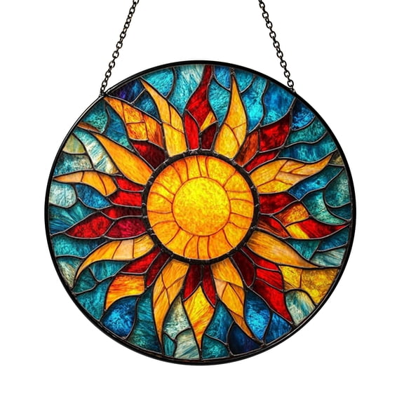 Stained Glass Sun Window Suncatcher, Celestial Sunshine Hanging Decor, Vibrant Summer Light Art Panel, Decorative Gift for Mom - Copy