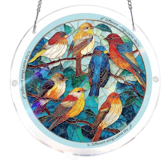 Stained Glass Suncatcher, 2D Acrylic Puzzle Decor, Suncatcher Puzzles DIY with Chain for Window Garden