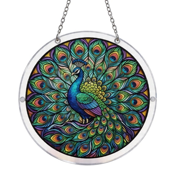 Stained Glass Suncatcher 7 Inch Round Stained Glass Window Hanging Boho Wall Decor for Home Living Room Wall Decor Holiday Gift