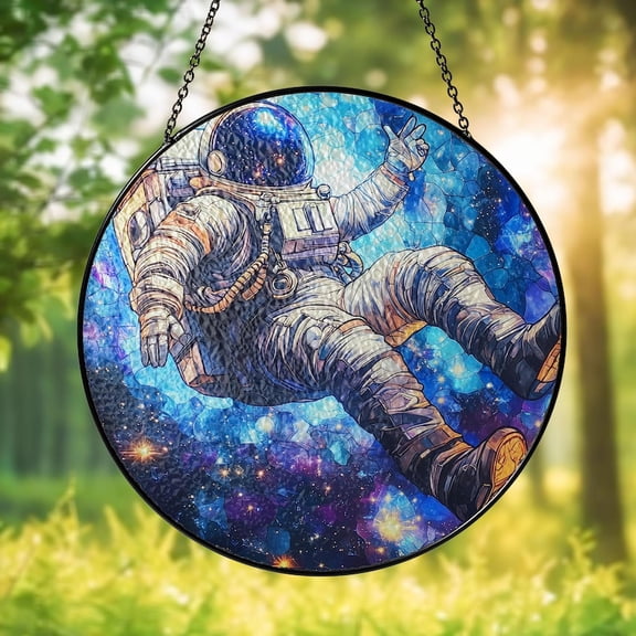 Stained Glass Suncatcher, Astronaut Abduction Art, Sci-Fi Space Art, Alien Decor, Cosmic Home Accent, Gift for Women, Mother's day gift