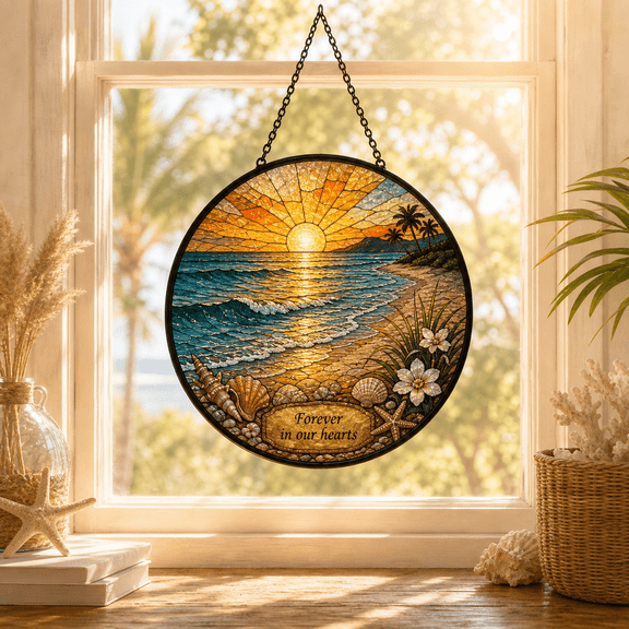 Stained Glass Suncatcher Beach Memorial Window Hanging for Sympathy Gift