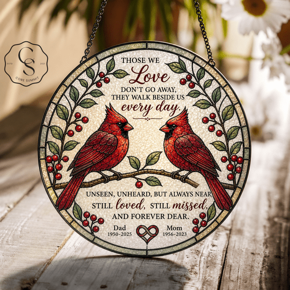 Stained Glass Suncatcher Cardinal Memorial Glass Window Hanging for Sympathy Gift