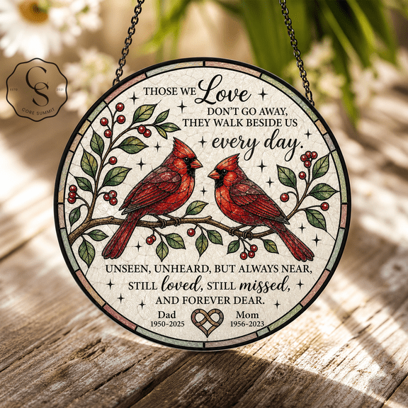Stained Glass Suncatcher Cardinal Memorial Glass Window Hanging for Sympathy Gift