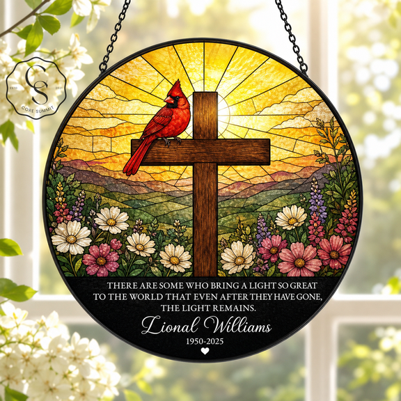 Stained Glass Suncatcher Cardinal Memorial Glass Window Hanging for Sympathy Gift