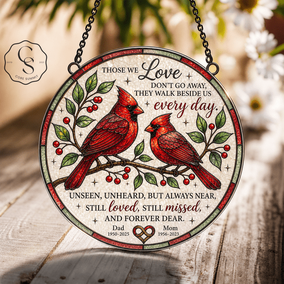 Stained Glass Suncatcher Cardinal Memorial Window Hanging Gift for Loss