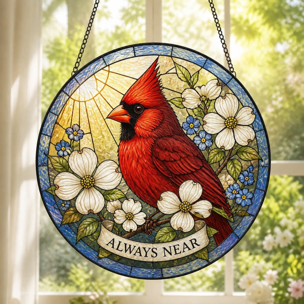 Stained Glass Suncatcher Cardinal Memorial Window Hanging - Walmart.com