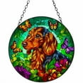 thumbnail image 1 of Stained Glass Suncatcher Dachshund Dog and Butterflies Handmade Window Hangings Colored Glass Suncatcher Crafts Kits for Indoor Garden Christmas Decoration 16x16cm-1-4, 1 of 6