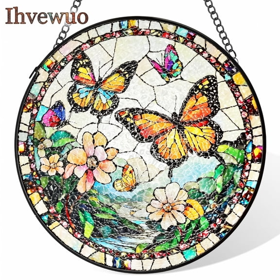 Stained Glass Window Hanging Butterfly Suncatcher 7.87 Inch, Glass Sun Catchers Indoor Window Decor with Chain and Hook
