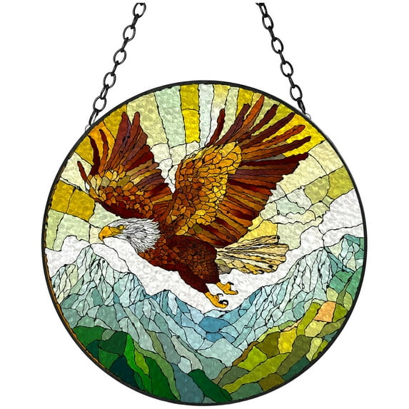 Stained Glass Suncatcher Flying Eagle Over Mountains Handmade Window Hangings Colored Glass Suncatcher Crafts Kits for Indoor Garden Christmas Decoration 16x16cm-1-3
