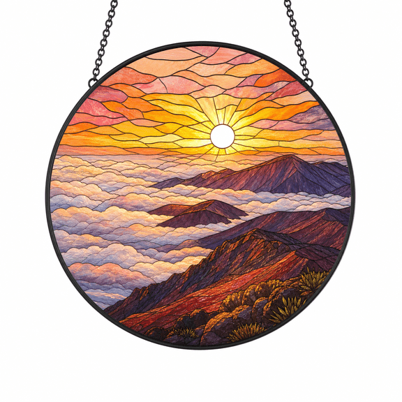 Stained Glass Suncatcher Haleakala Cloud Sunrise Window Hanging for Nature Lovers