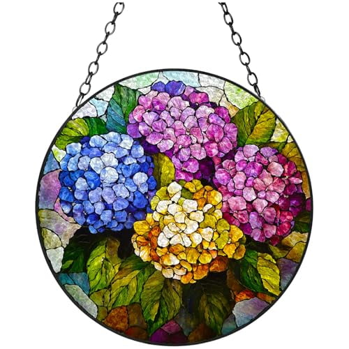 Stained Glass Suncatcher Hydrangeas Handmade Window Hangings Colored Glass Suncatcher Crafts Kits for Indoor Garden Christmas Decoration 20x20cm-1-2